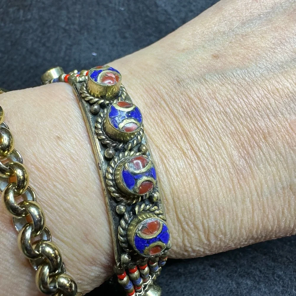 Lapis Lazuli and Coral Tibetan Bracelet